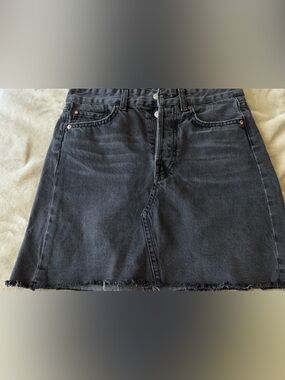 Black Denim Mini Skirt with Raw Hem